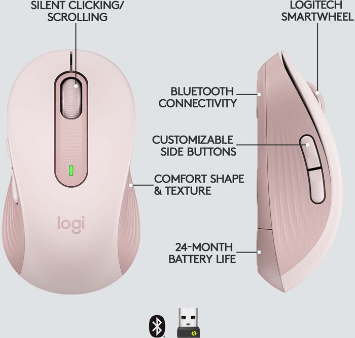 Logitech M650 L þráðlaus mús - Bleik