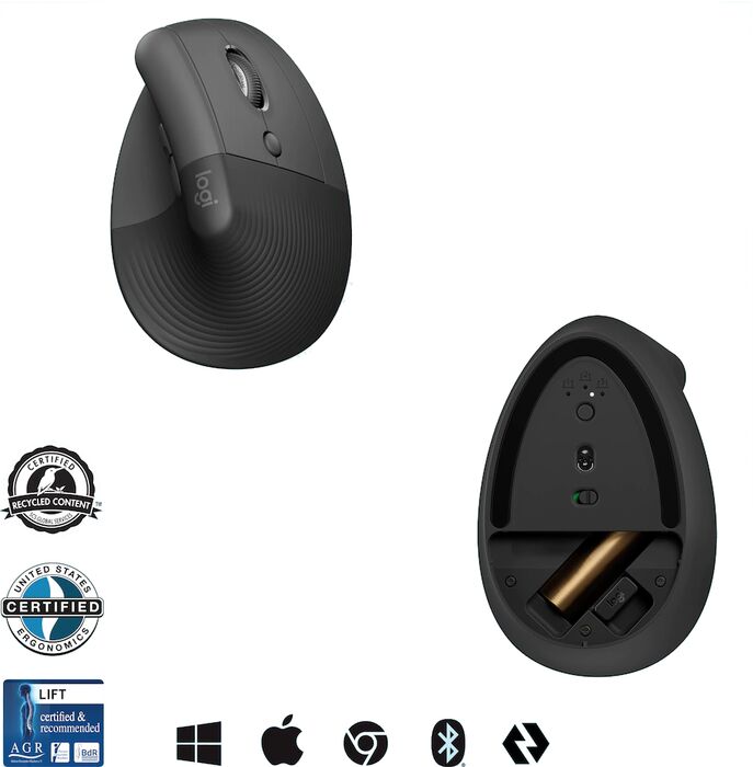 Logitech Lift Vertical Ergonomic þráðlaus mús - Svört