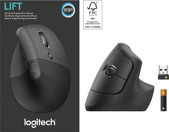 Logitech Lift Vertical Ergonomic þráðlaus mús - Svört