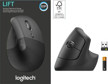 Logitech Lift Vertical Ergonomic þráðlaus mús - Svört
