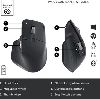 Logitech MX Master 3S þráðlaus tölvumús - Dökkgrá