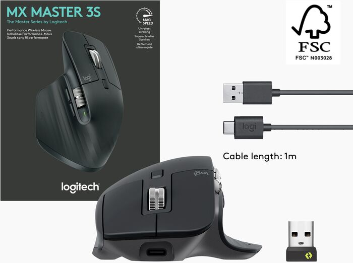 Logitech MX Master 3S þráðlaus tölvumús - Dökkgrá