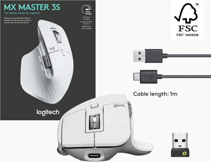 Logitech MX Master 3S þráðlaus tölvumús - Ljósgrá