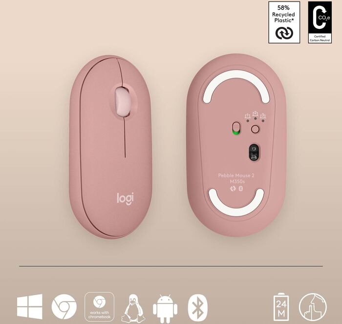 Logitech Pebble Mouse 2 þráðlaus mús - Bleik