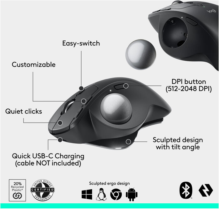 Logitech MX Ergo S Advanced þráðlaus kúlumús - Svört