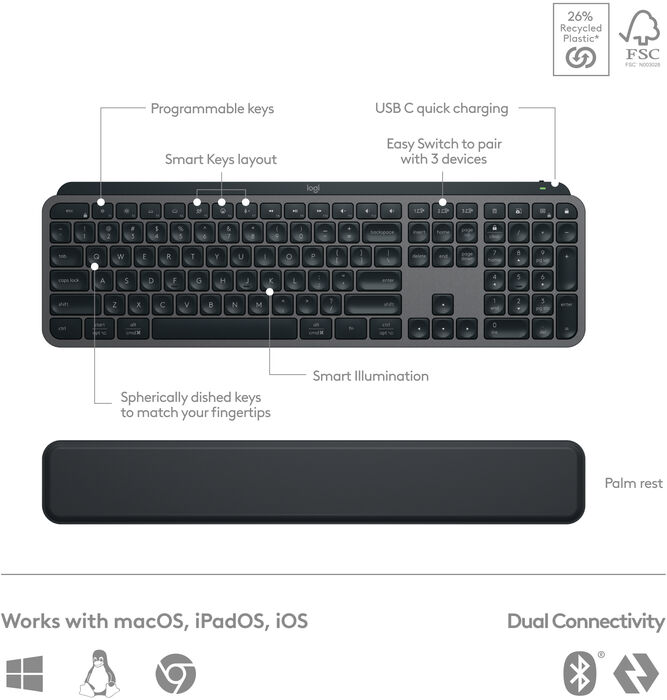 Logitech MX Keys S Combo þráðlaust lyklaborð og mús - Svört