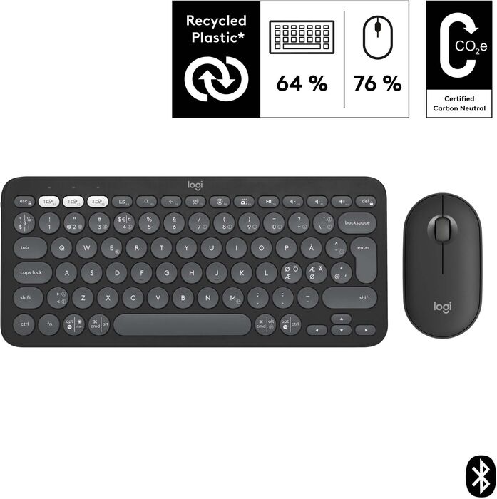 Logitech Pebble 2 K380S/M350S lyklaborð og mús - Svart 