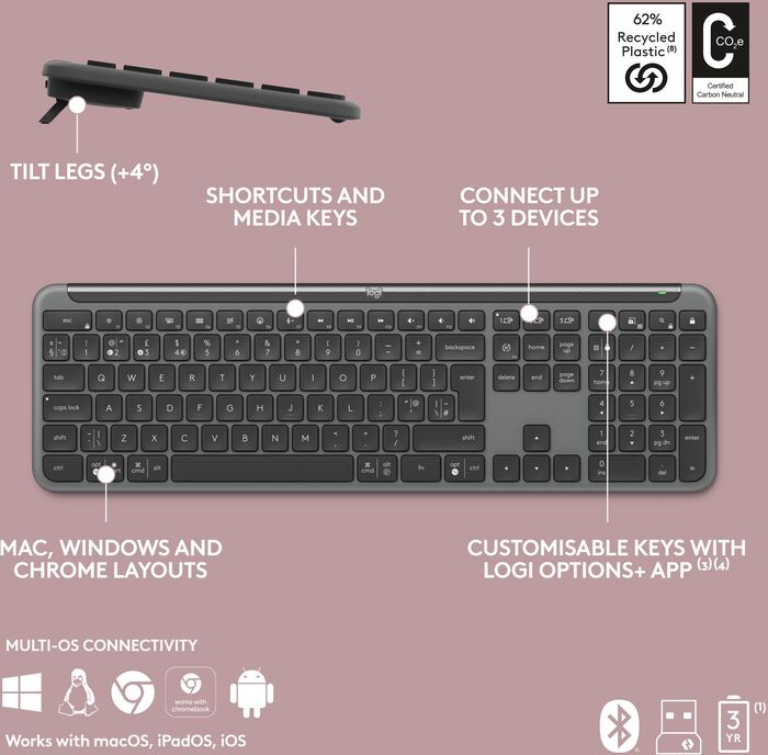 Logitech MK950 Slim lyklaborð og mús - Svart