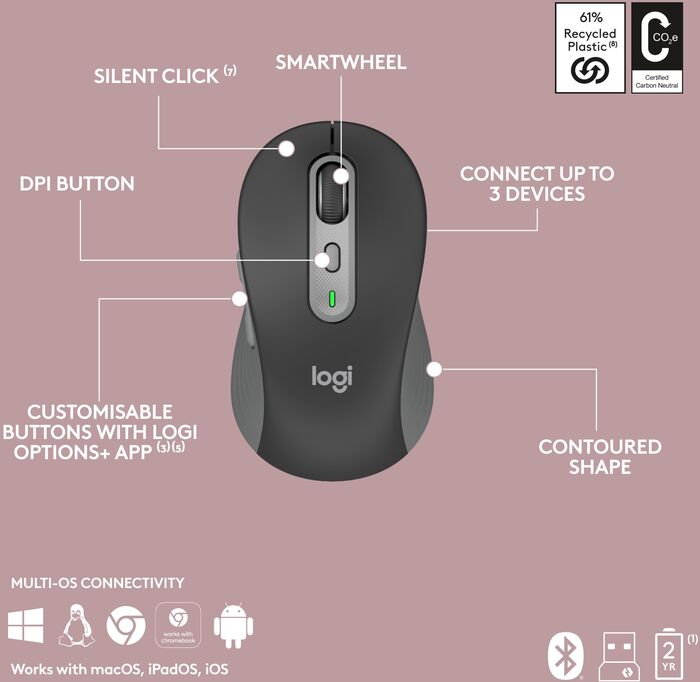 Logitech MK950 Slim lyklaborð og mús - Svart