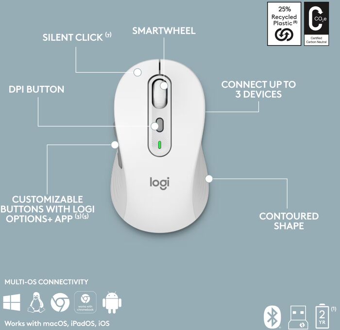 Logitech MK950 Slim lyklaborð og mús - Hvítt