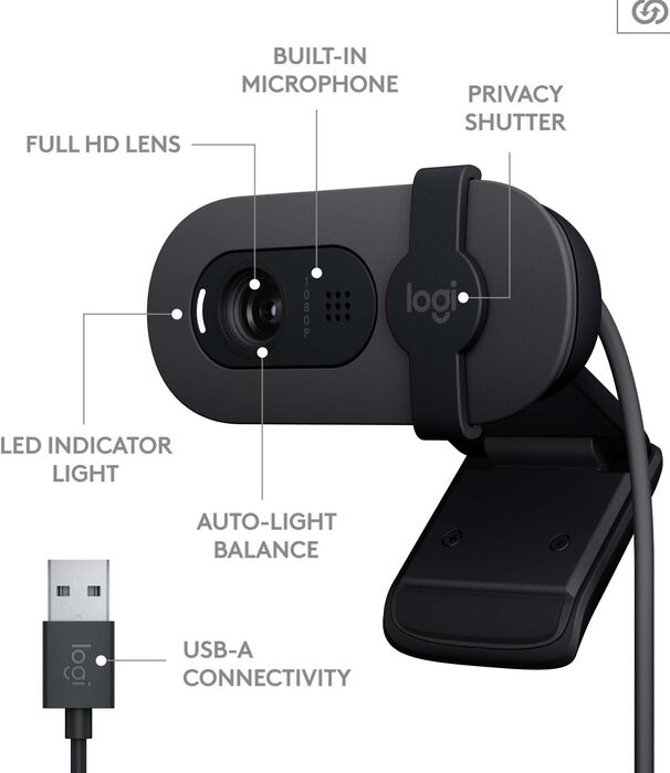 Logitech Brio 100 vefmyndavél - Svört 