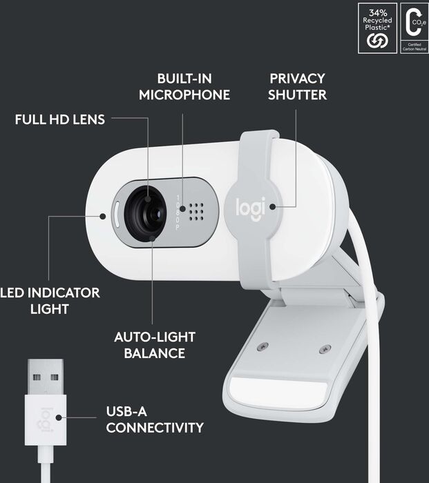 Logitech Brio 100 vefmyndavél - Hvít 
