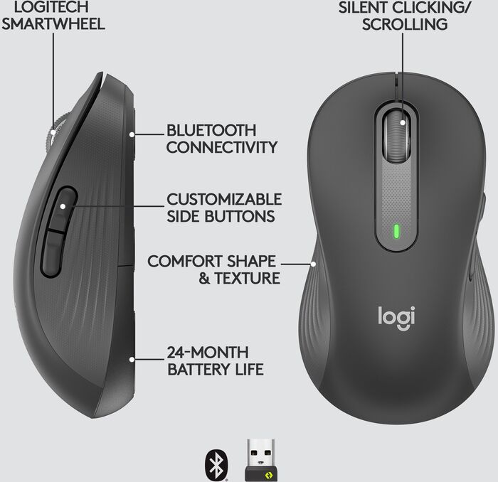 Logitech M650 L örvhent þráðlaus mús - Grá