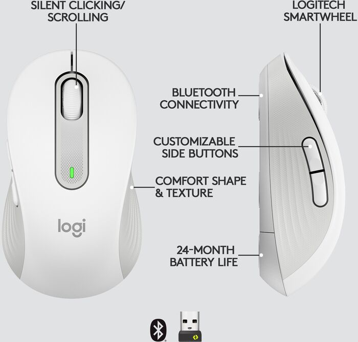 Logitech M650 þráðlaus mús - Hvít