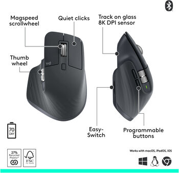 Logitech MX Master 3S þráðlaus tölvumús - Dökkgrá