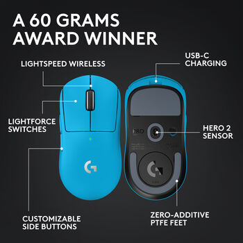 Logitech G Pro X Superlight 2 þráðlaus leikjamús - Blá