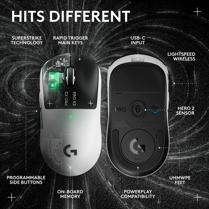 Logitech G Pro X2 Superstrike þráðlaus leikjamús - Hvít
