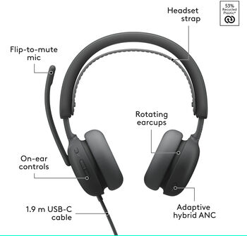 Logitech Zone Wired 2 leikjaheyrnartól - Svört