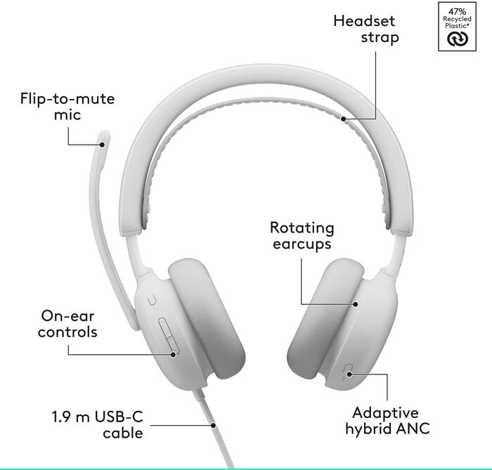 Logitech Zone Wired 2 leikjaheyrnartól - Hvít
