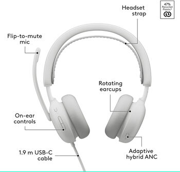 Logitech Zone Wired 2 leikjaheyrnartól - Hvít