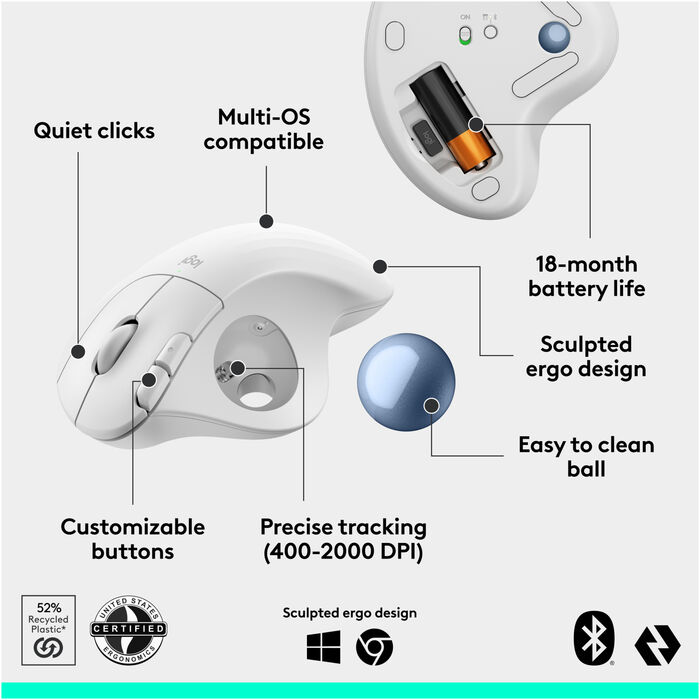 Logitech Ergo M575S þráðlaus kúlumús - Hvít
