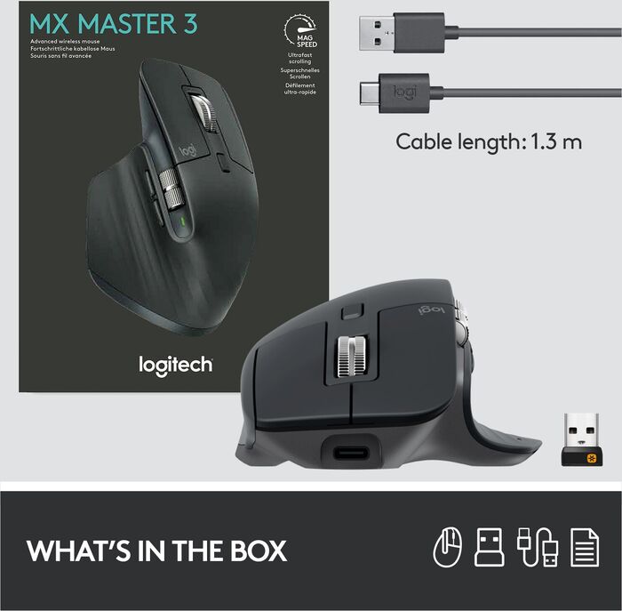 Logitech MX Master 3 þráðlaus tölvumús - Svört