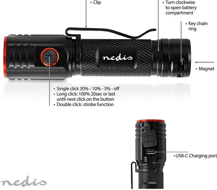 Nedis vasaljós LTRR20WBK - Svart