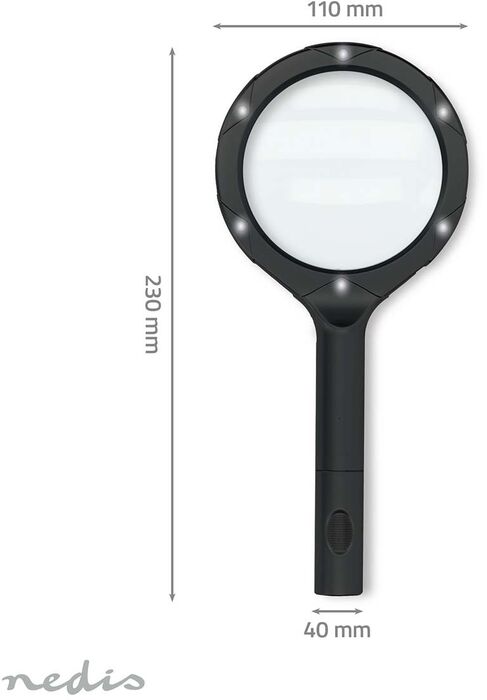 Nedis stækkunargler m. ljósi - Svart