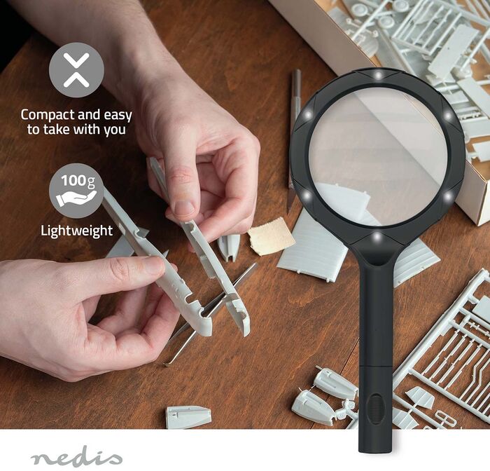 Nedis stækkunargler m. ljósi - Svart