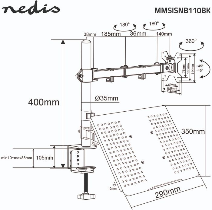 Nedis borðfesting fyrir fartölvu og skjá