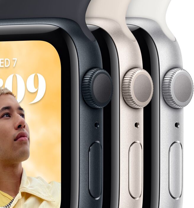 Apple Watch SE (2022) GPS 40mm - Silfur/Hvít Sport ól