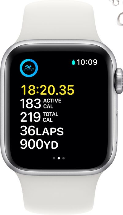 Apple Watch SE (2022) GPS 40mm - Silfur/Hvít Sport ól