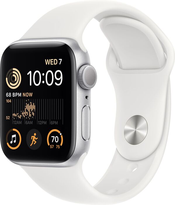 Apple Watch SE (2022) GPS 40mm - Silfur/Hvít Sport ól