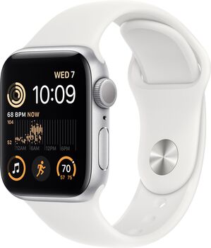 Apple Watch SE (2022) GPS 40mm - Silfur/Hvít Sport ól
