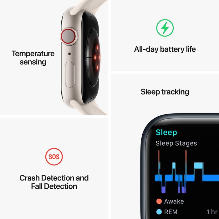 Apple Watch Series 8 LTE 45mm - Dökkblátt/Dökkblá Sport ól