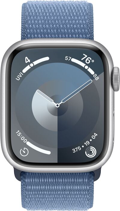 Apple Watch Series 9 GPS 41mm - Silfur/Ljósblá Sport ól 