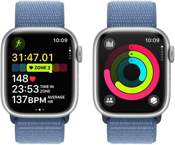 Apple Watch Series 9 GPS 41mm - Silfur/Ljósblá Sport ól 