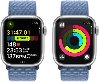 Apple Watch Series 9 GPS 41mm - Silfur/Ljósblá Sport ól 