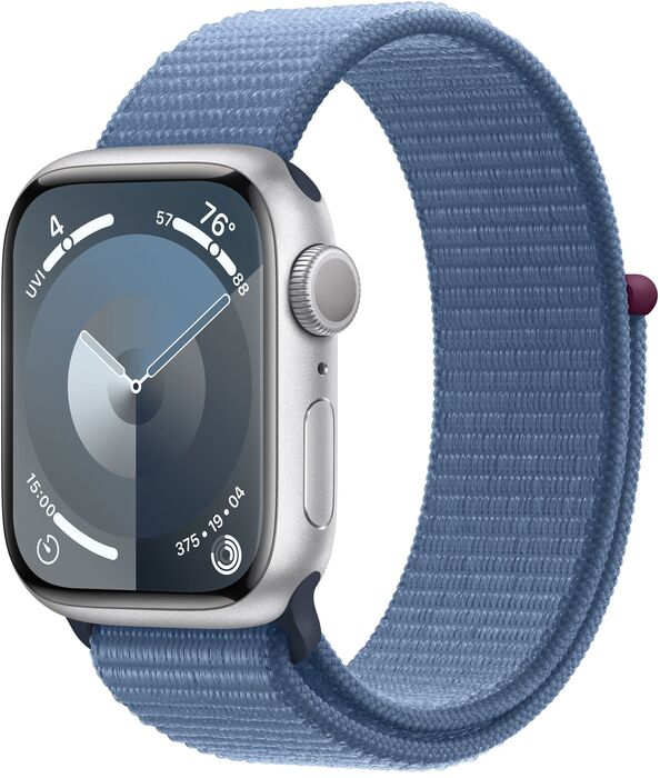 Apple Watch Series 9 GPS 41mm - Silfur/Ljósblá Sport ól 