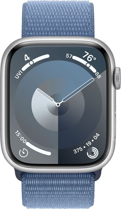 Apple Watch Series 9 GPS 45mm - Silfur/Ljósblá Sport ól 