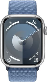 Apple Watch Series 9 GPS 45mm - Silfur/Ljósblá Sport ól 