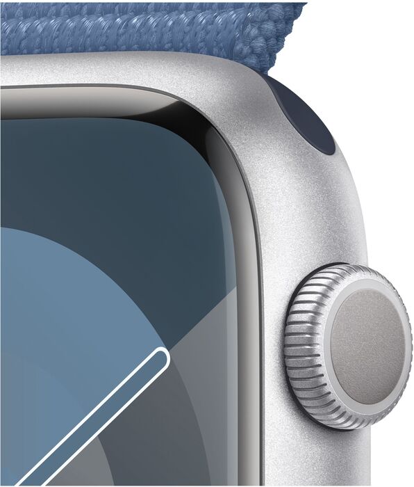 Apple Watch Series 9 GPS 45mm - Silfur/Ljósblá Sport ól 
