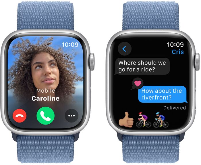 Apple Watch Series 9 GPS 45mm - Silfur/Ljósblá Sport ól 