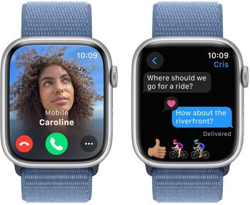 Apple Watch Series 9 GPS 45mm - Silfur/Ljósblá Sport ól 