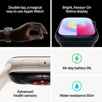 Apple Watch Series 9 GPS 45mm - Silfur/Ljósblá Sport ól 