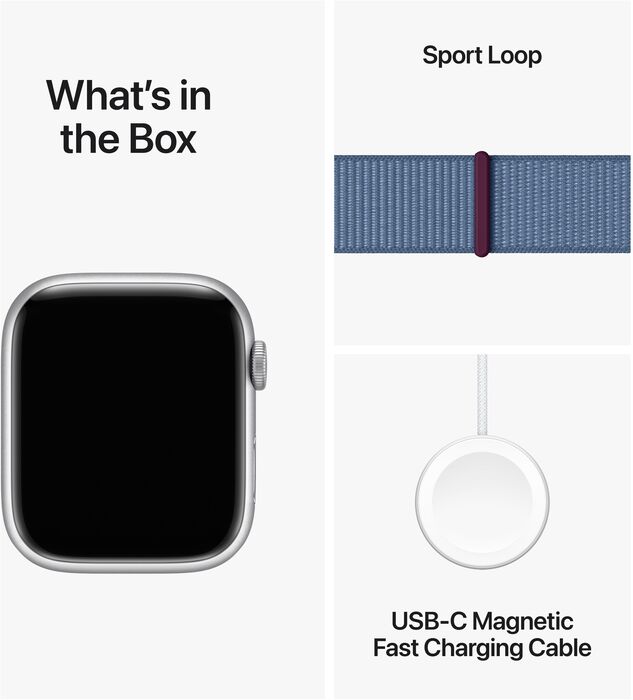 Apple Watch Series 9 GPS 45mm - Silfur/Ljósblá Sport ól 
