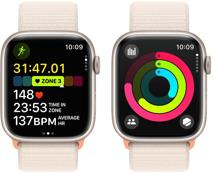 Apple Watch Series 9 LTE 45mm - Kremlitað/Kremlituð Sport ól 