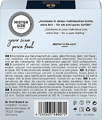 Mister Size 53 mm smokkar - 3 stk 