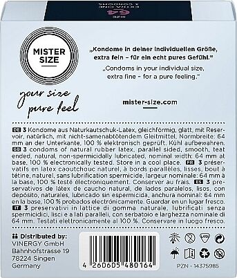 Mister Size 64 mm smokkar - 3 stk