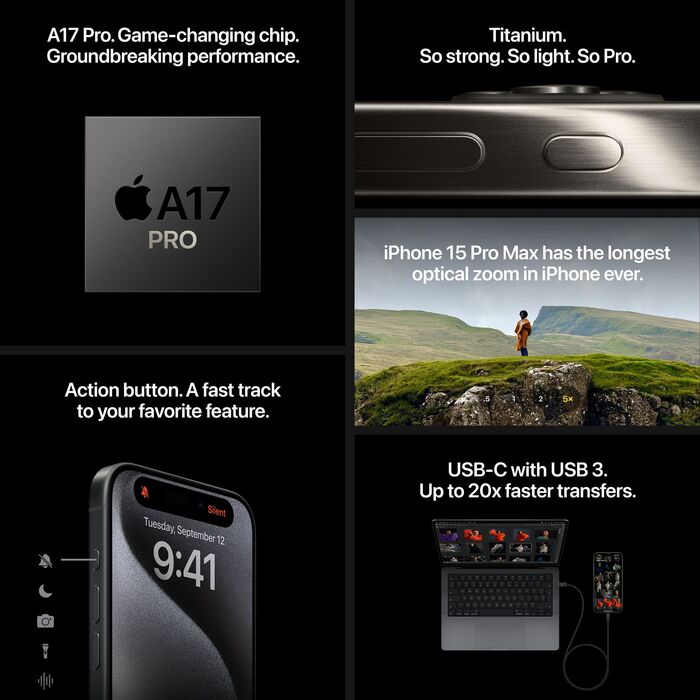 Apple iPhone 15 Pro Max 256 GB snjallsími - Grár Titanium